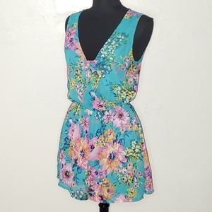 Staccato blue turquoise floral print romper
